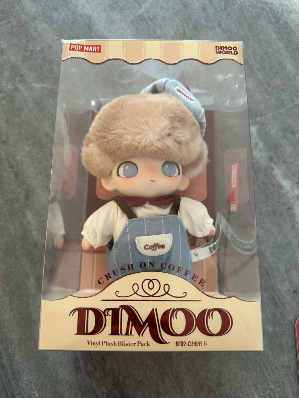 DIMOO Crush Coffee Barista Vinyl Plush Doll toy Blue Overalls Hat boy Pop Mart
